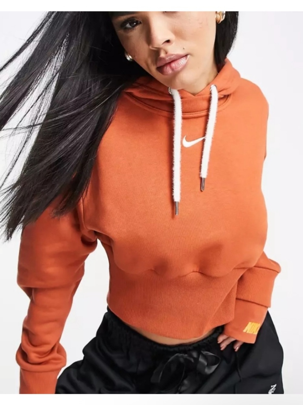Nike Women's Rust-Orange Cropped Hoodie